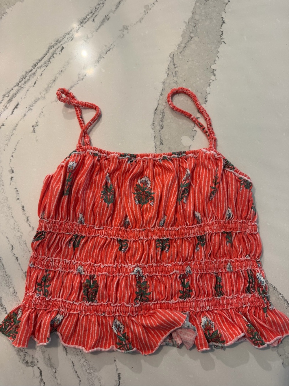 Free People Coral Red Smocked Floral Cami